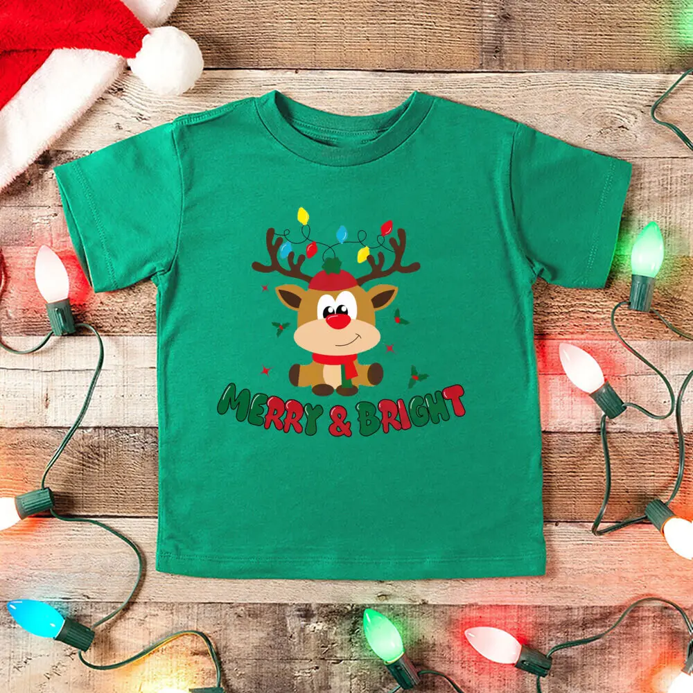 Feliz Navidad Santa ciervo impreso niños camisa Navidad Perty niño traje camiseta vacaciones niños niñas ropa niño camisas camiseta - imagen 4