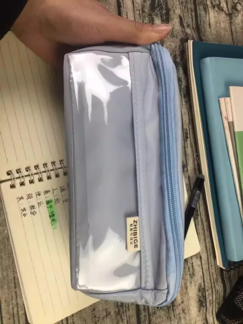 180 °   Estuche para lápices con apertura grande, se puede colocar, plano en el escritorio, bolsas para bolígrafos negros de café para estudiantes, organizador de papelería, estuche para lápices - imagen 3