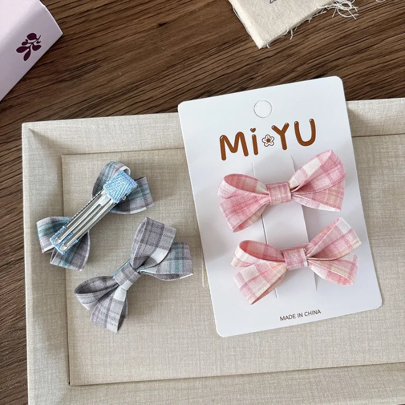 2 unids/set dulce a cuadros niños niña Clip de pelo moda coreana Retro lindo arco pasador de pelo para niños accesorios para el cabello Kawaii - imagen 3