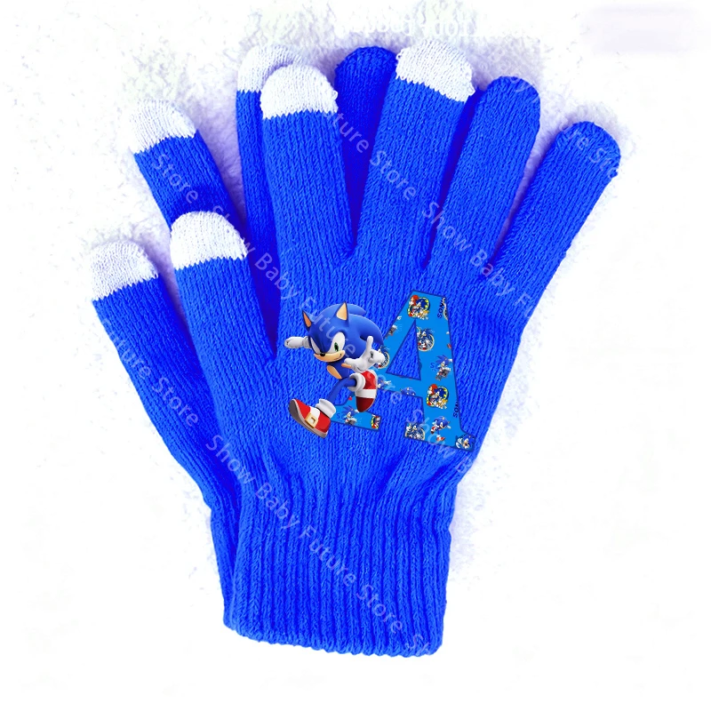 Guantes de invierno para niños y niñas, Sonics, dibujos animados, letra inglesa, nombre, pantalla para adultos, guantes cálidos de 19CM, regalos de moda bonitos para cumpleaños de Anime