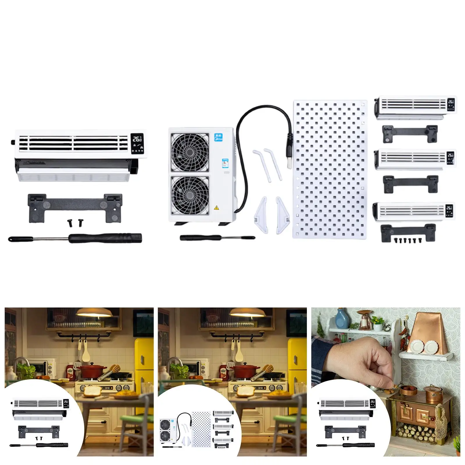 Conjunto de modelo de aire acondicionado en miniatura, decoración para casa de muñecas, adorno resistente a escala 1/12, juguete simulado, muebles para casa de muñecas - imagen 3