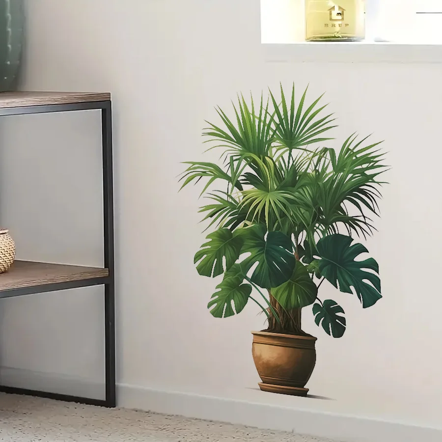 Adhesivo de pared autoadhesivo de planta de hoja de palma para entrada de sala de estar y decoración del hogar - imagen 5
