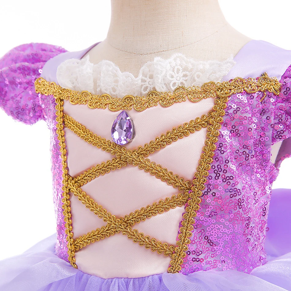 Vestido de Rapunzel para niña, disfraz de princesa de tul con lentejuelas, Carnaval de Halloween, vestido elegante elegante, ropa de fiesta para desfile para niños - imagen 4