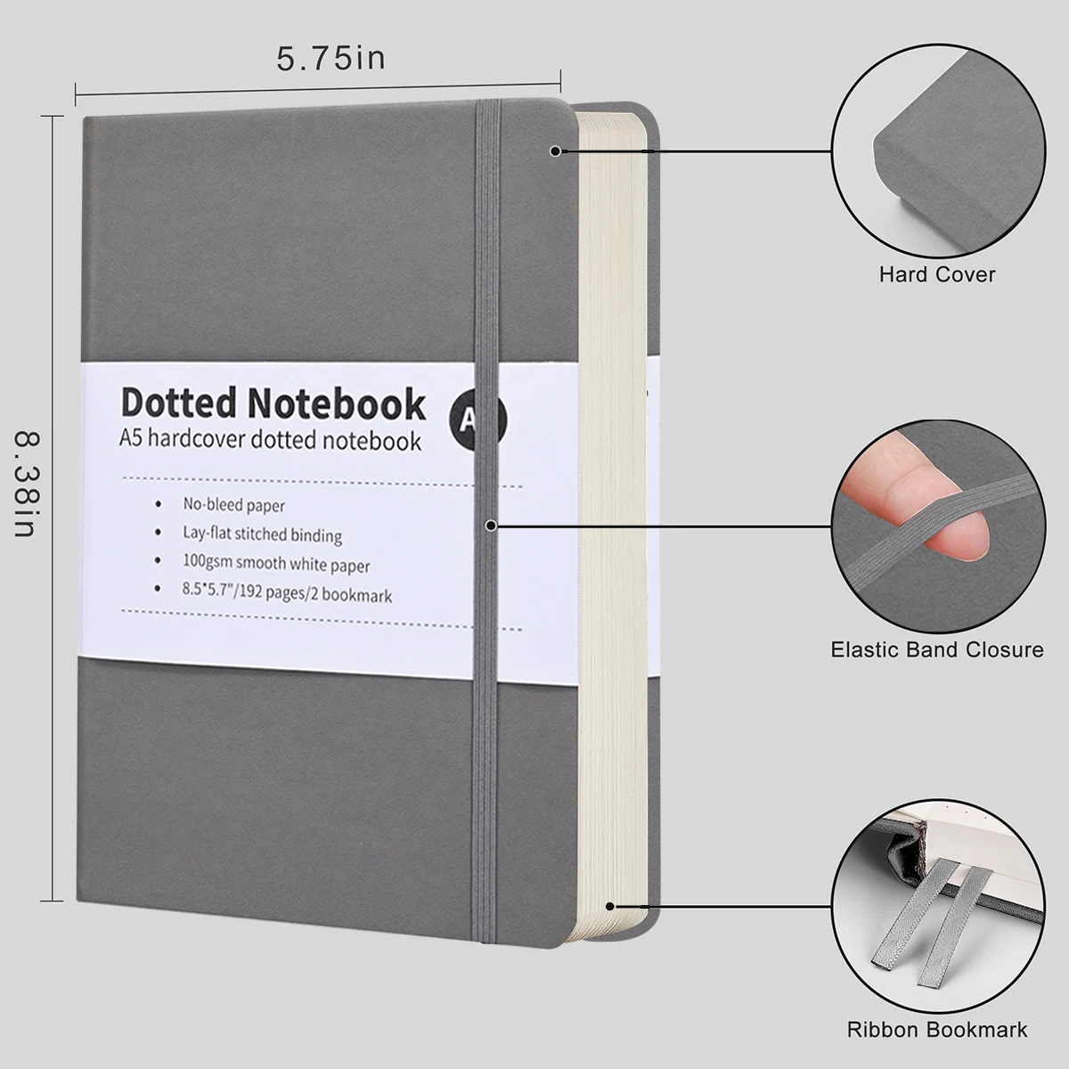 Cuaderno A5, 96 hojas, diario clásico, papel punteado, cubierta dura, banda elástica creativa de negocios, Bloc de notas, diario, papelería para estudiantes - imagen 4