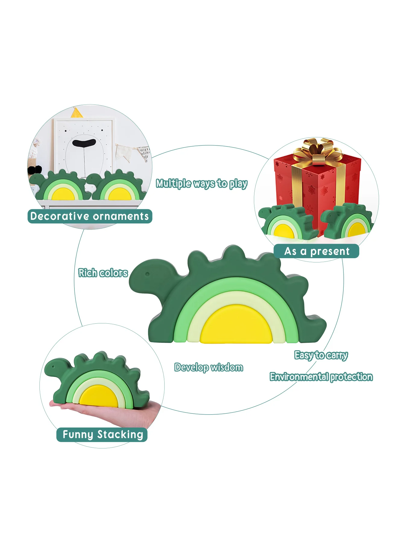 TYRY.HU 1 juguete de bloques apilables de dinosaurio de silicona sin BPA, juguete a juego de formas creativas, juguete de bloques suaves, juguete de bloques para bebés - imagen 4