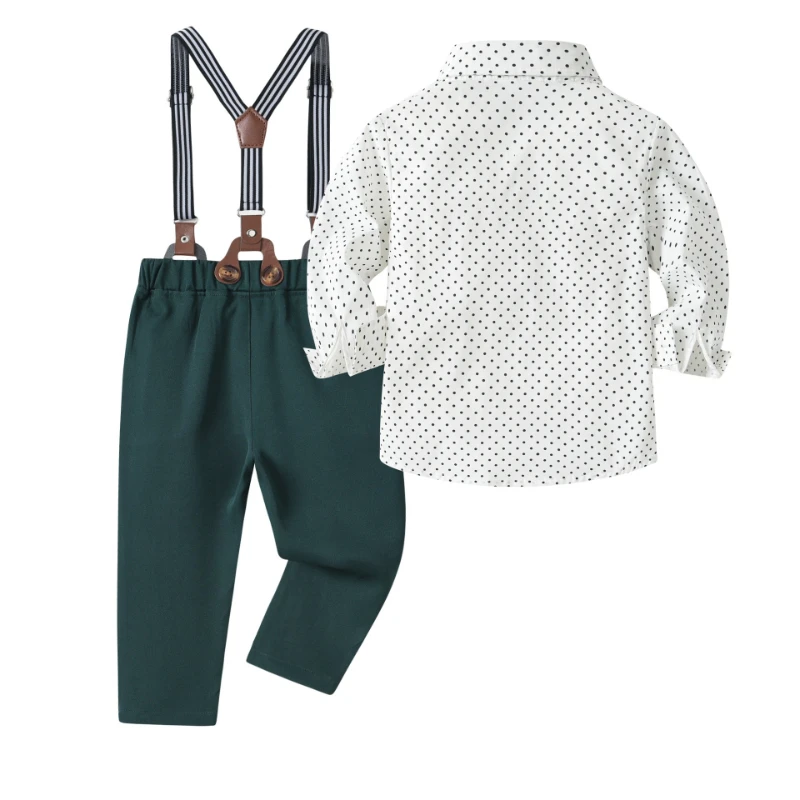 Conjunto formal de 3 piezas de lunares para primavera y otoño para bebés, traje de caballero para niños con pajarita para primera fiesta de cumpleaños y Navidad - imagen 2
