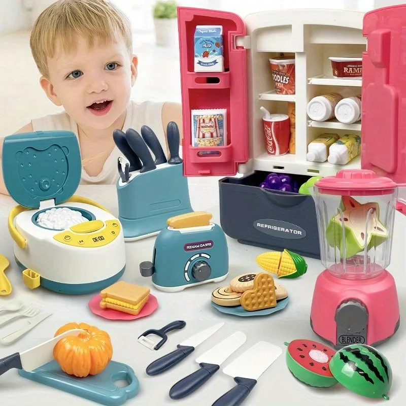 Juego de cocina y horneado para niños, olla arrocera de simulación, microwware, refrigerador de Gas, juguete, juego de simulación, cocina para niños y niñas
