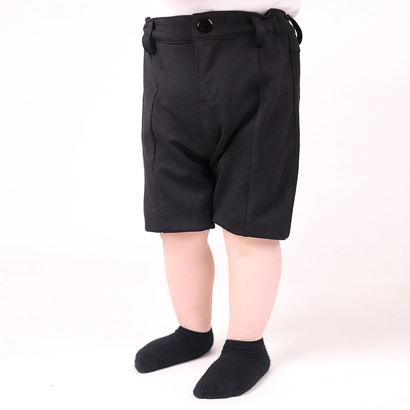 Pantalones cortos de alta elasticidad para niños, ropa suave con abertura frontal y cremallera, color negro, para verano y primavera