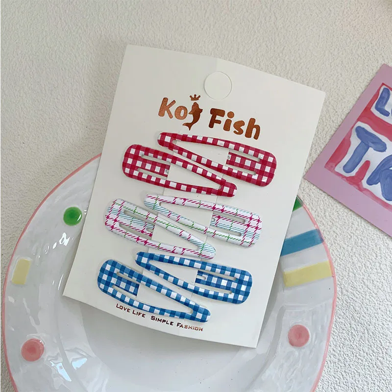 6 unids/bolsa de pinza para el pelo a cuadros de lunares, flequillo colorido para niñas, Clip LATERAL, pinza para el pelo rota para niños, tocado para peinar el cabello - imagen 5