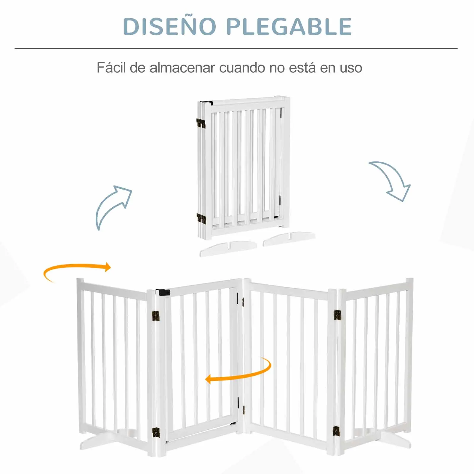 PawHut Barrera para Perros Plegable Valla para Perros Pequeños y Medianos de 4 Paneles con Puerta Barrera de Seguridad de Madera para Escaleras Pasillos 237,5x36x80 cm Blanco - imagen 5