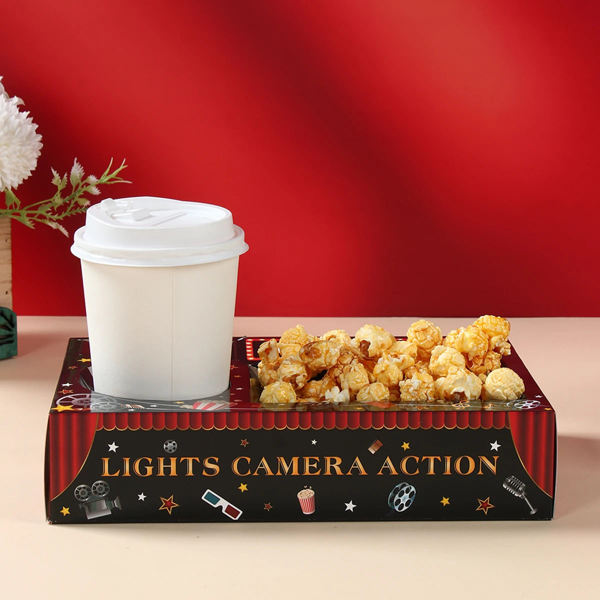Bandeja de papel para bebidas y aperitivos nocturnos de película, bandeja de aperitivos para cine, suministros para fiestas temáticas nocturnas, decoración de bandeja para fiesta de cumpleaños, 6 uds. - imagen 2