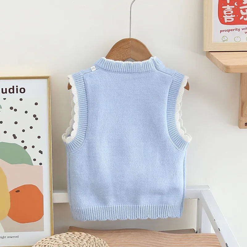 Chaleco de punto fino para niñas con bordado de gato - imagen 4