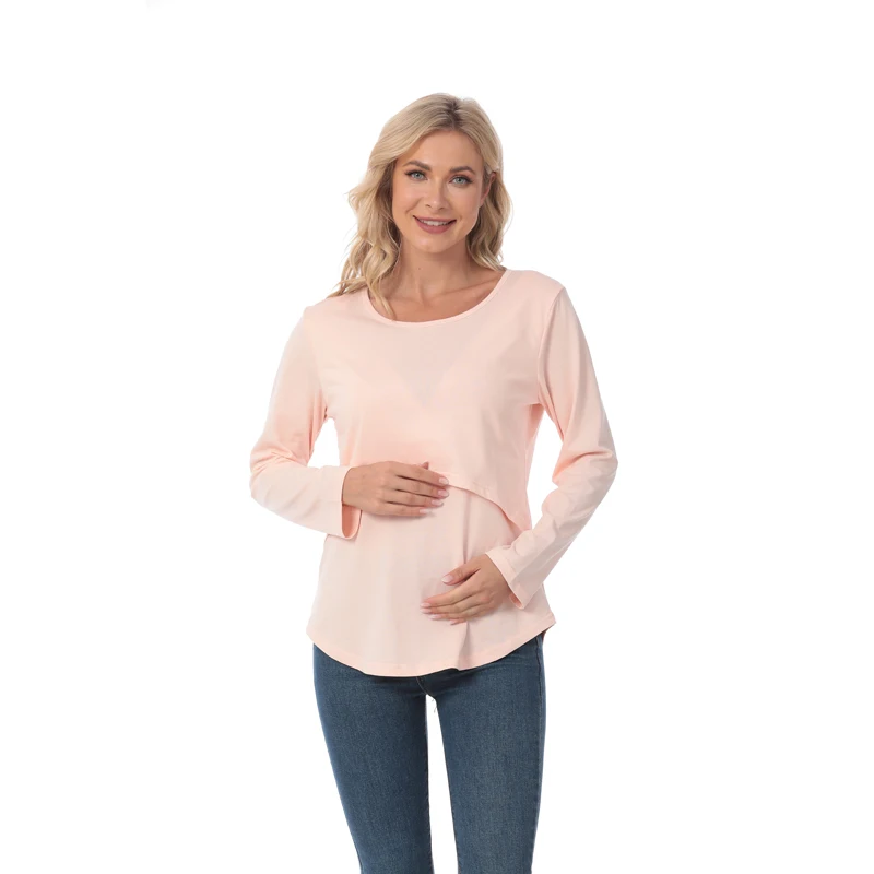 Ropa de maternidad de manga larga para mujeres embarazadas, camiseta de embarazo, ropa de lactancia, algodón, talla grande, primavera y otoño - imagen 4