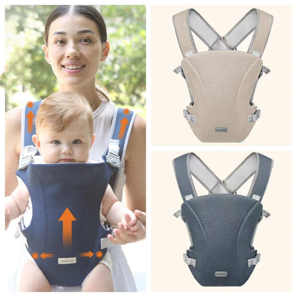 Portabebés bandolera transpirable – Uso frontal y dorsal