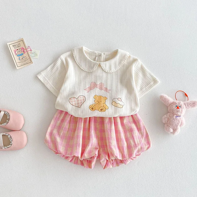 MILANCEL Camiseta de verano con estampado de oso para niña