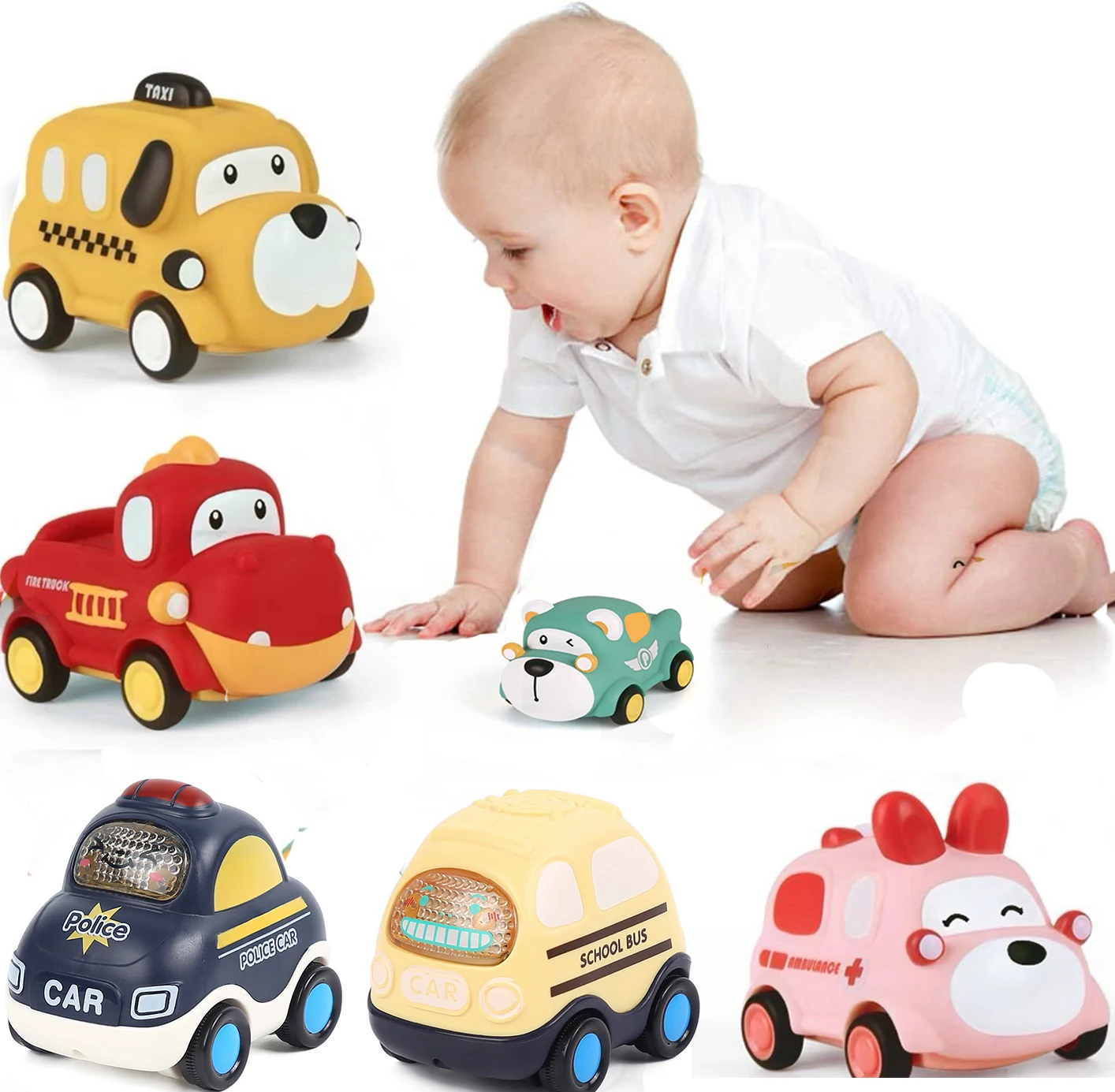 Coche de juguete para bebé, coches suaves y resistentes, juguetes para tirar hacia atrás, Mini coche de carreras, juguete educativo para niños, niños y niñas de 1, 2, 3, 4, 5 años