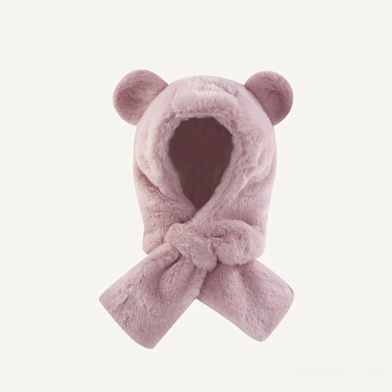 Gorro para niños, conjunto de bufanda con orejas de felpa, gorro forrado de lana para invierno, calentador de cuello, bonito gorro con orejas de Animal para bebés, niños y niñas, clima frío - imagen 5