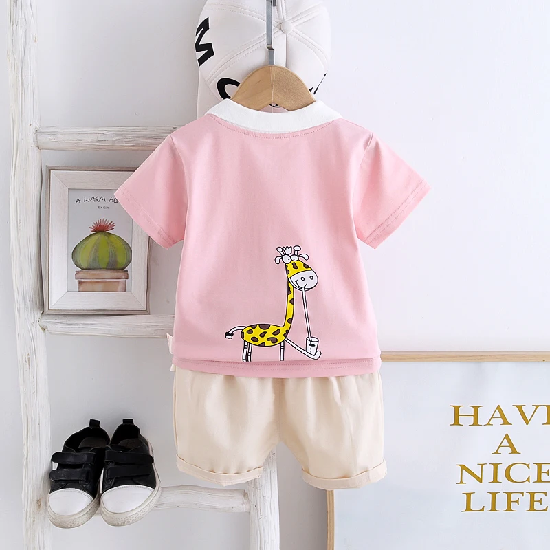 Ropa de moda de verano para bebés, traje para niños, camiseta de manga corta, pantalones cortos, 2 unids/set, ropa para niños, disfraz informal de algodón para niños - imagen 3