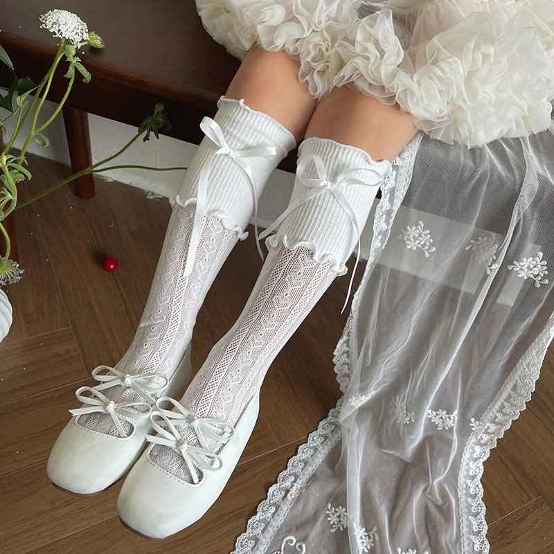 Calcetines hasta la rodilla para niña con lazo, color liso - imagen 5
