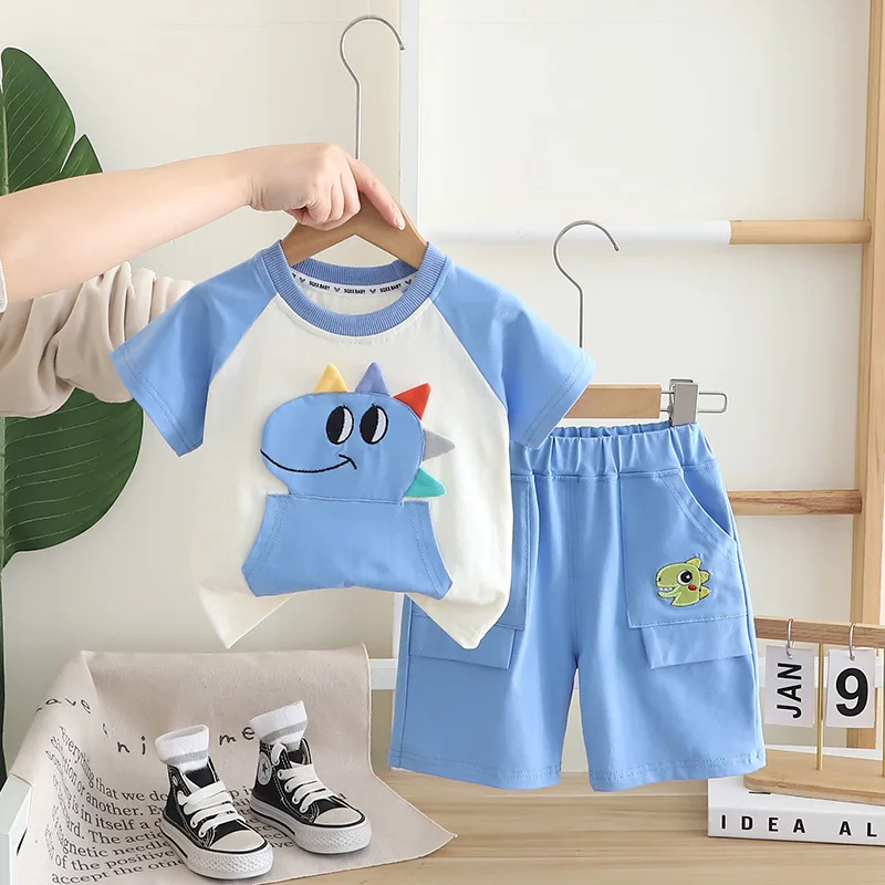 Nuevo conjunto de ropa de verano para bebés, camiseta para niños, pantalones cortos, 2 unids/set, ropa para niñas, disfraz infantil de dibujos animados, chándales para niños pequeños - imagen 2