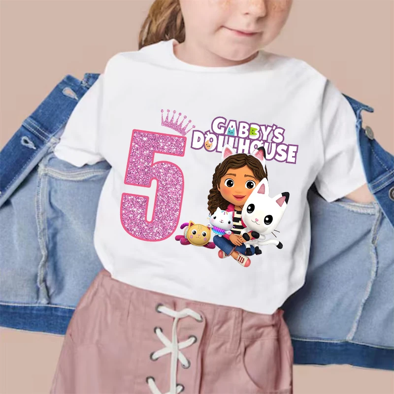 Casas de muñecas Kawaii Gabby, Camiseta de algodón para niñas, camisetas de manga corta, ropa de dibujos animados de verano para niños, camiseta bonita de Anime para niños, regalos 2025