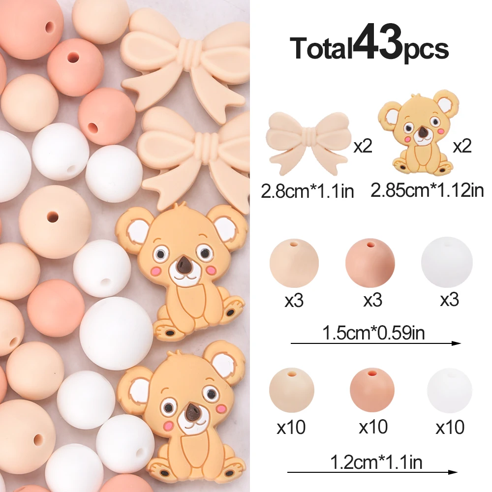 LOFCA, 43 Uds., cuentas de silicona para pajarita de Koala, cuentas de lazo de silicona para hacer collar DIY para cadena de chupete infantil, accesorios, cuentas - imagen 2
