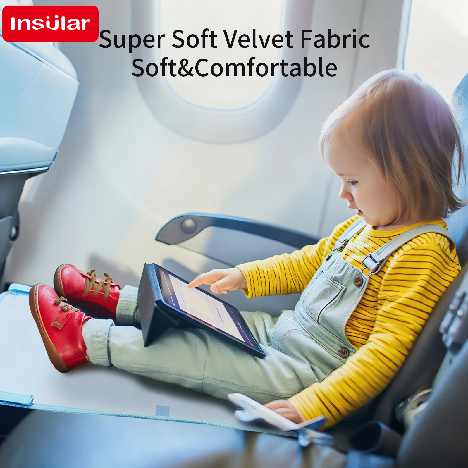 Hamaca de tren para niños INSULAR, extensor de asiento de viaje de avión impermeable para niños, almohadilla de extensión de gamuza gruesa, antideslizante para salir de 1 a 3 años