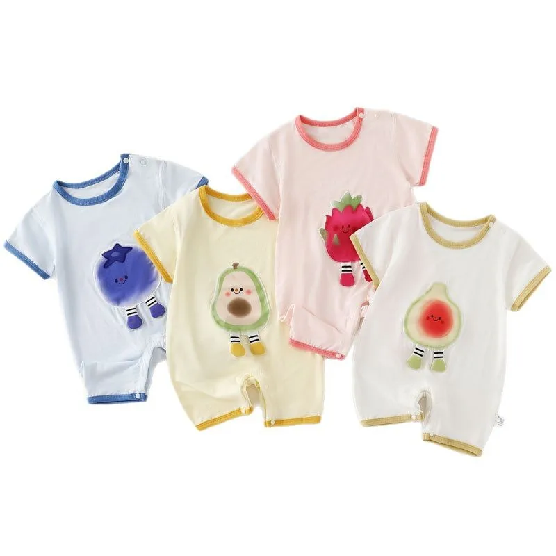 Ropa de bebé de 0 a 12 meses, pijamas de tela Tencel, mono de manga corta para bebé, fino, transpirable y absorbente del sudor de verano - imagen 5