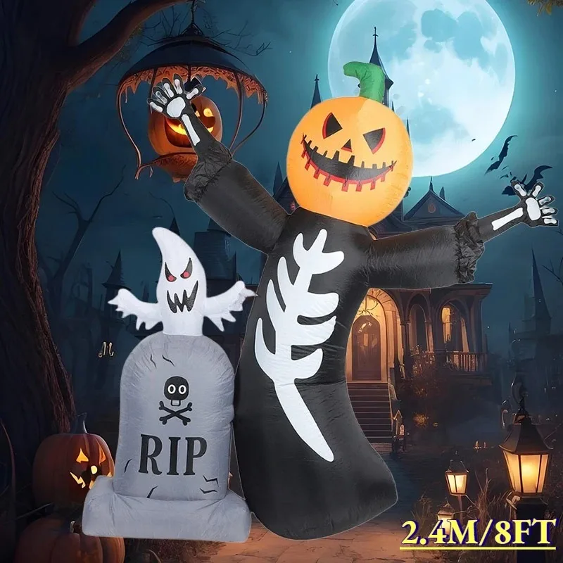 8 pies decoraciones DIY para fiestas y vacaciones juguete inflable calabaza de Halloween esqueleto fantasma luces LED integradas decoración al aire libre modelo Decoración - imagen 2