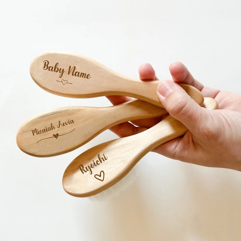 Cepillos para el pelo personalizados para bebé, cepillo para el pelo de madera para recién nacido con grabado de nombre, peine, regalos para cumpleaños/bautismo/aniversario, Baby Shower