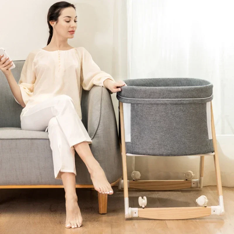 Cuna de bebé móvil de madera maciza, cama portátil para recién nacido, cuna para bebé, cama mecedora doble plegable, cama mecedora relajante para bebé