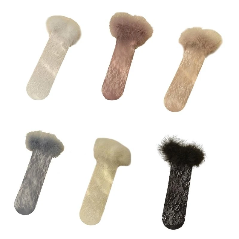 M76C Lindo y elegante encaje a mano encaje plumas: calcetines para niños 6 colores duradero - imagen 4