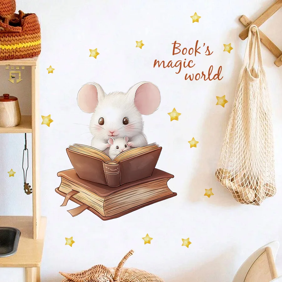 Etiqueta autoadhesiva de la pared de la estrella de la historieta del ratón, etiqueta engomada de la pared de la habitación de los niños, etiqueta decorativa