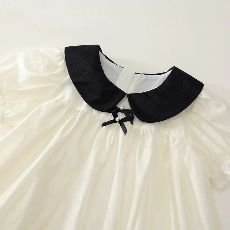 Vestidos de verano para niño niña, moda coreana, cuello Peter Pan, manga corta, algodón, vestido de cumpleaños para bebé, Boutique, ropa para niños B314 - imagen 4