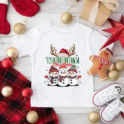 Camiseta niño manga corta con muñeco de nieve Navidad