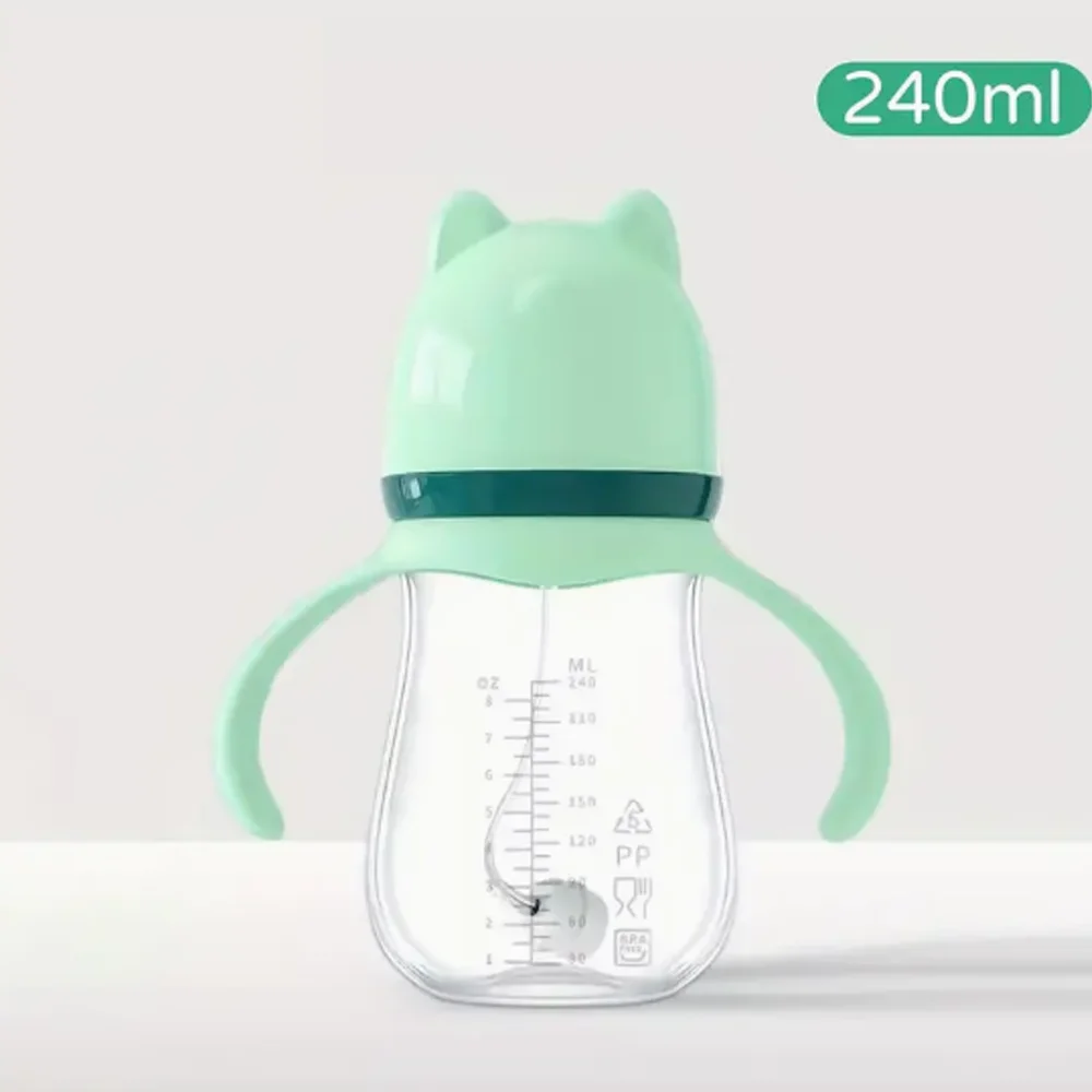 Botella de PP de boca ancha para bebé recién nacido, botella de leche con asa, patrón para recién nacido, Taza Sin BPA, 240ML - imagen 5