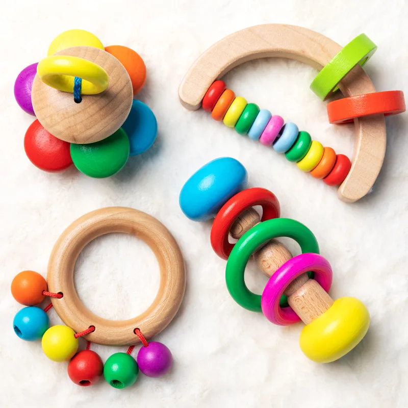 Sonajeros de madera Montessori para cuna de bebé, sonajero para bebé, juguetes musicales educativos de madera, juegos de desarrollo para niños, rompecabezas de madera - imagen 4