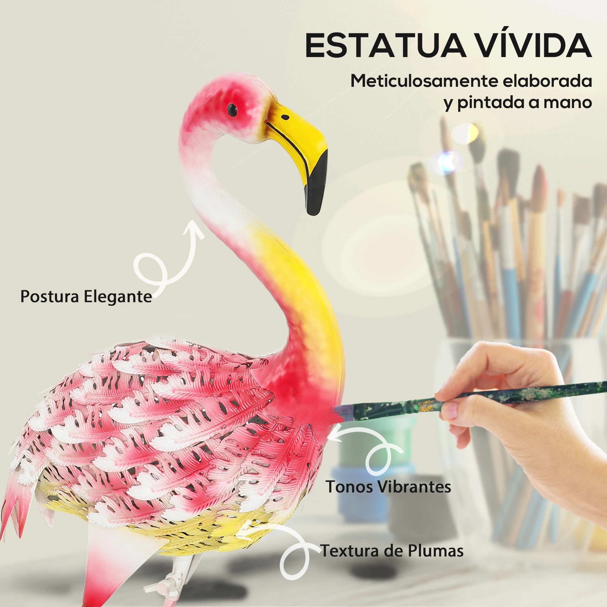 Outsunny Estatua de Jardín de Flamenco de Metal Adorno de Flamenco para Exteriores Escultura para Decoración de Césped Patio Estanque - imagen 4