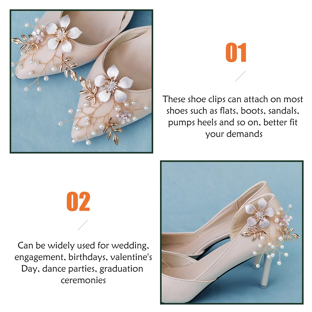 1 par de Clips para zapatos de novia, diseño de flores, perlas artificiales, accesorios para zapatos de novia, zapatos de fiesta de boda, decoración elegante - imagen 3
