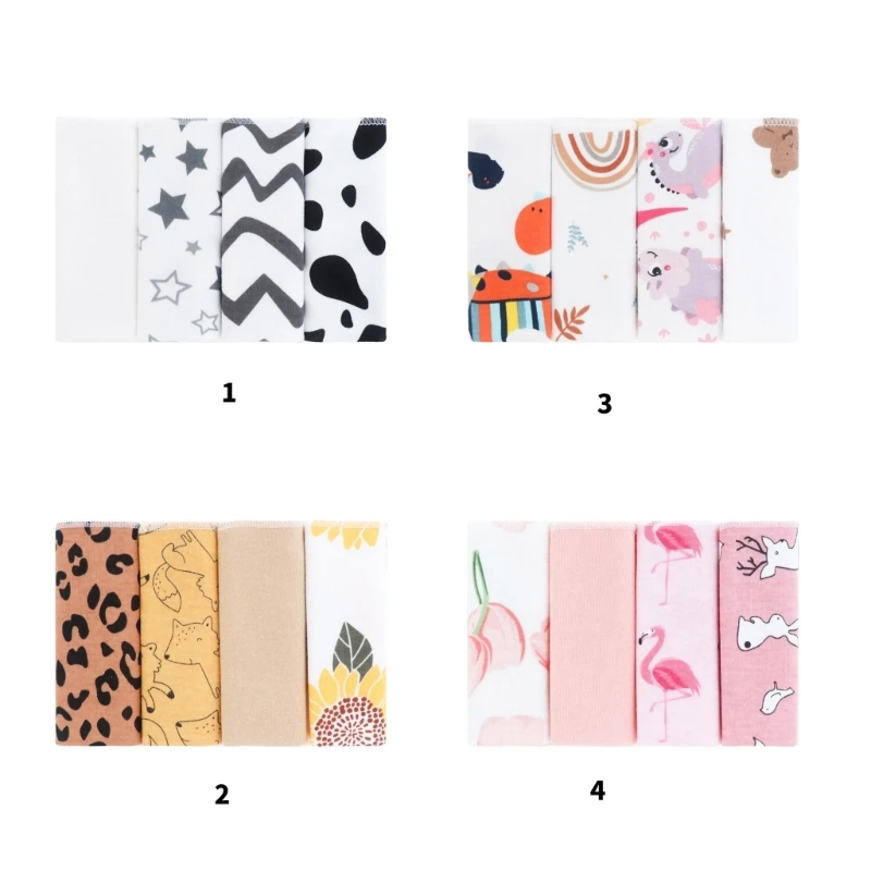 Toallita con estampado de dibujos animados para bebé, toallitas para lavarse las manos y la cara, toallas cuadradas de algodón para bebé, pañuelo, paño de muselina, babero para alimentar, 4 Uds.