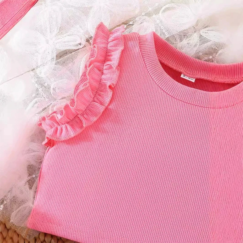 Ropa de verano de 3 piezas para niñas, Tops lisos sin mangas a la moda coreana para bebés, pantalones cortos de mezclilla y cinturón, ropa de Boutique para niños pequeños BC491 - imagen 3