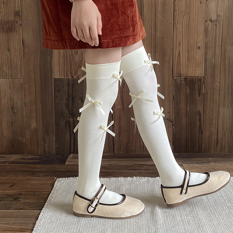 Primavera otoño lindo moda arcos niños Legging media calcetín escuela moda coreana arco hasta la rodilla calcetín niños medias de algodón - imagen 4