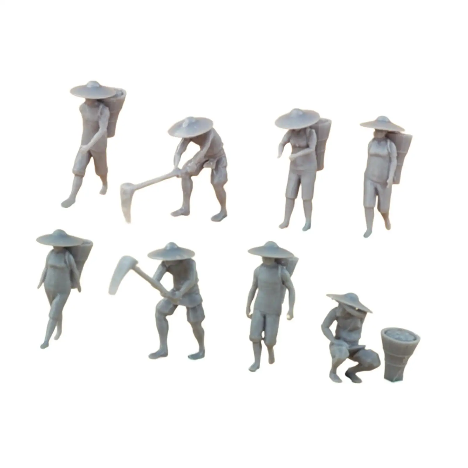 8x 1:87 Scale Farmer Figures Character Model Resin Collectible Tiny People Model Play Figure for Micro Landscape Fairy Garden