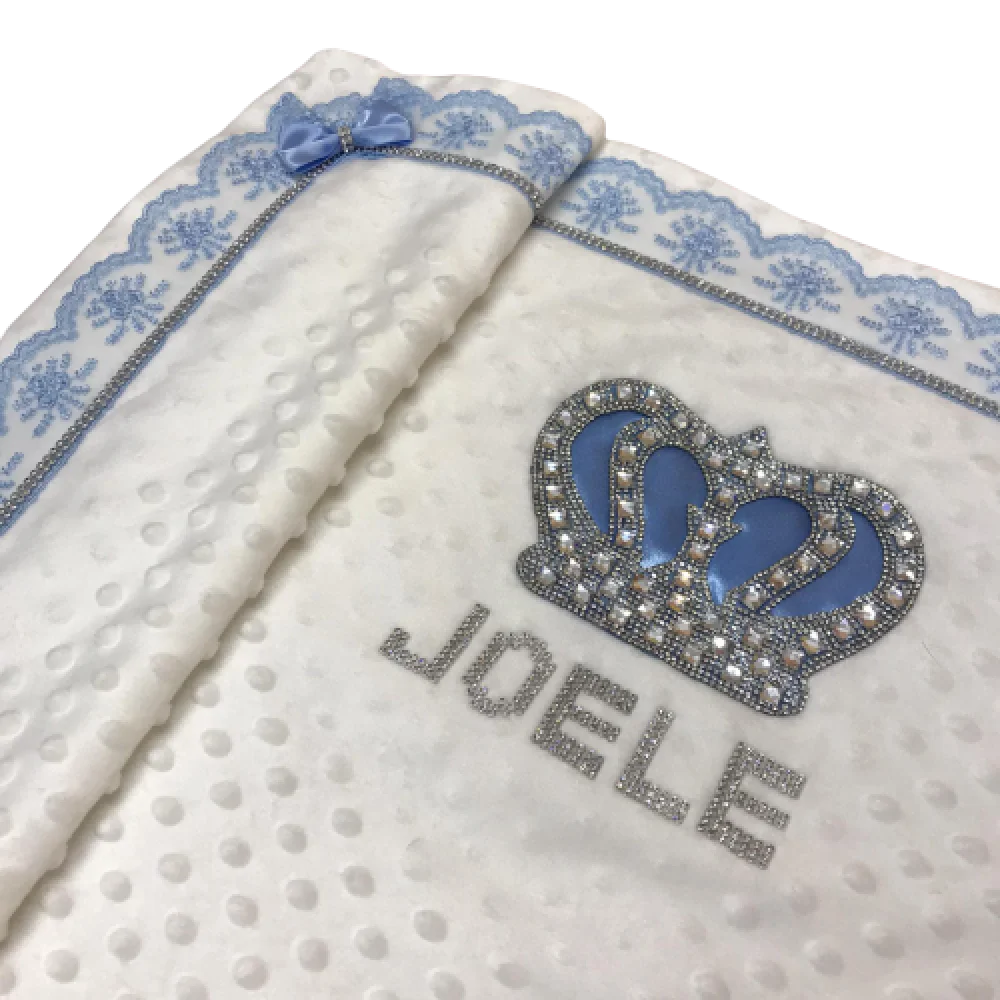 Joyería corona encaje azul nombre personalizado Swaddle monograma nombre cómodo tejido bebés mantas recién nacido manta para bebé - imagen 4