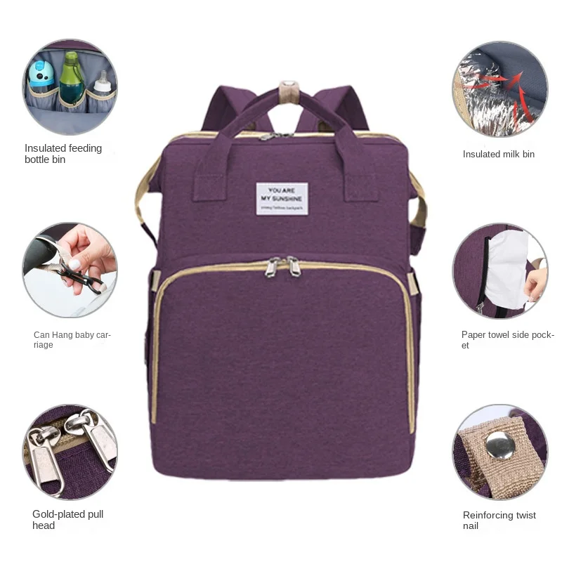 Mochila para pañales con cambiador de piel sintética para viaje - imagen 4