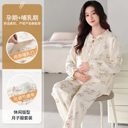 Pijamas de maternidad para lactancia, ropa de dormir de manga larga con estampado, conjunto de servicio doméstico para mujeres embarazadas, novedad de 2025