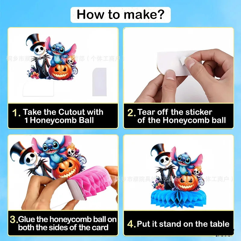 8 Uds. Centros de mesa de panal de punto de Disney, decoraciones de mesa para fiesta de Halloween, adornos de panal de escritorio 3D, decoración para fiesta de Halloween - imagen 4