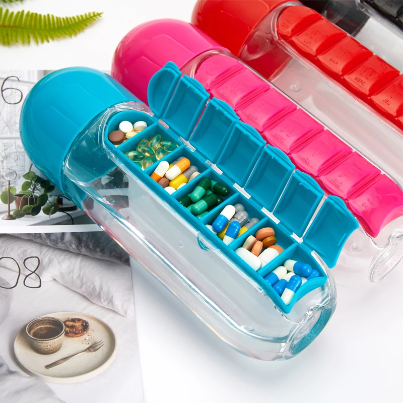 Organizador de pastillas con botella de agua portátil - imagen 2