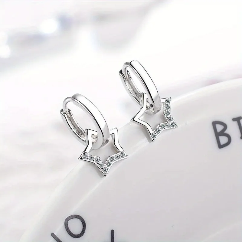 Pendientes de aro con estrellas de plata 925 para niña - imagen 2