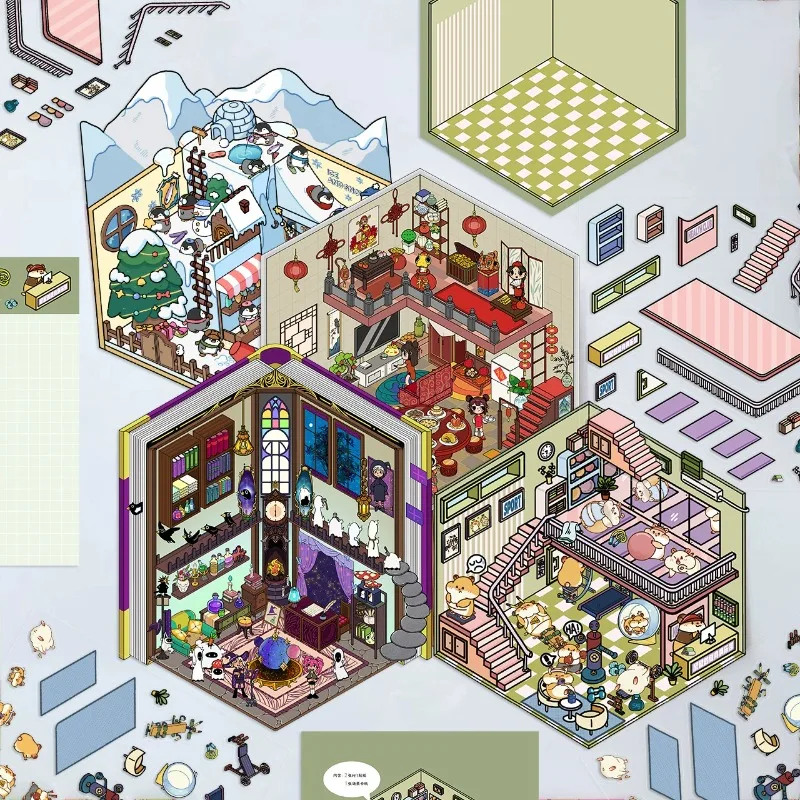 Escena en miniatura del mundo de hielo y nieve de dibujos animados, pegatinas de paisajismo 3D, escena DIY, apilamiento y pegado, cuenta de mano, regalos creativos - imagen 3